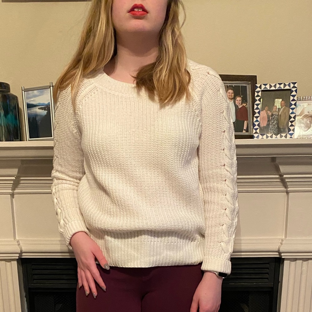 White Sweater with Ties on the Sleeves